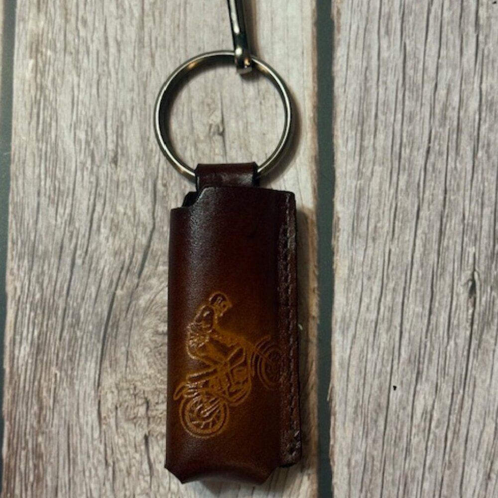 Vintage Tooled Leather Lighter Holder — Motocross Dirt Bike Rider (NOS)